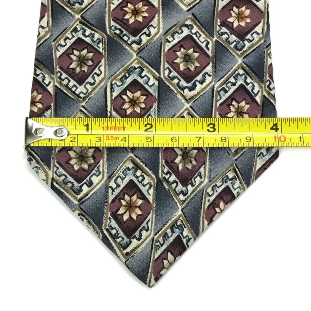 PIERRE CARDIN Gray Red Floral Geometric Elegant Vintage Tie Men's Necktie